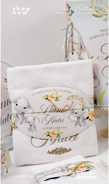 Trusou botez elefant personalizat si brodat Baby Boy Elephant 6